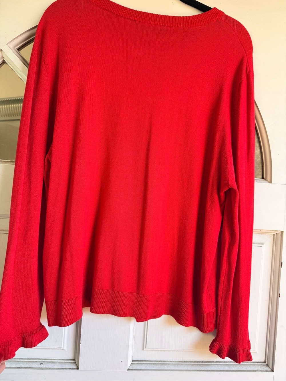 Zara Red Ruffle-Front Button Knit Cardigan - Picture 2 of 3